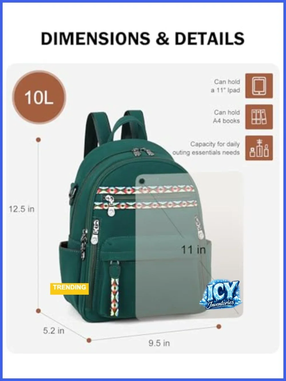 Small Backpack Purse Faux Leather Multi-Pocket with iPad Pocket Adjustable